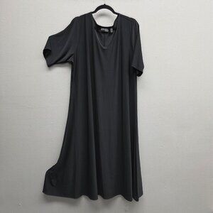 Attitudes by Renee Dress Womens 2X Gray V Neck Short Sleeve Swing Maxi Plus